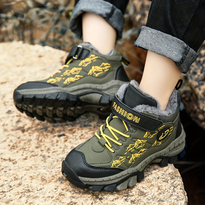 Teen Comfort Plush Lined Hiking Shoes are warm, durable, and comfortable for boys and girls, perfect for fall/winter outdoor adventures, warm and comfortable