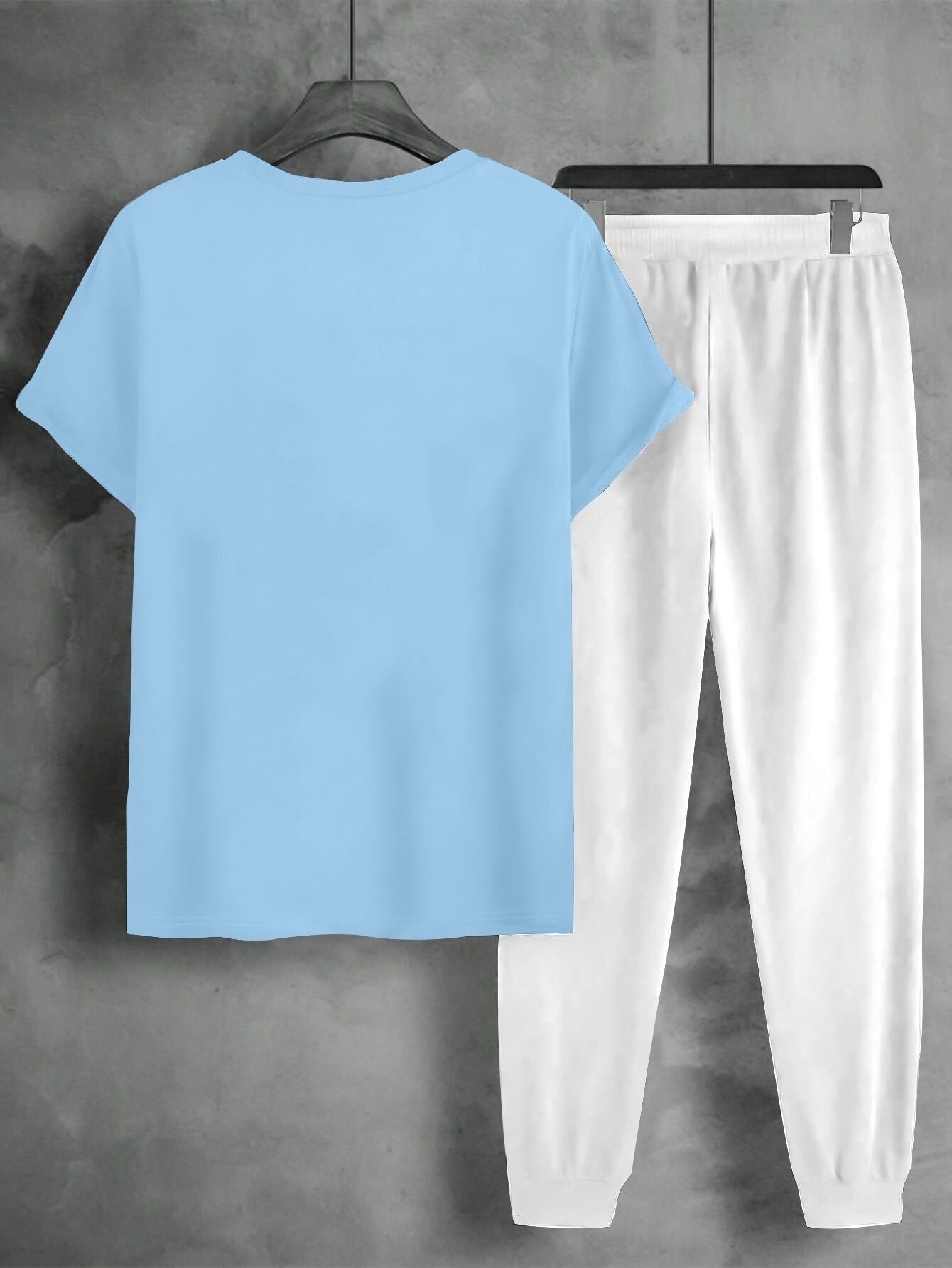 1set Men'S Casual Sportswear Set, Geometric Pattern Short Sleeve T-Shirt and Drawstring Joggers, Knitted Polyester and Elastane Blend, Round Neck, Regular Fit, Four Seasons Outfit