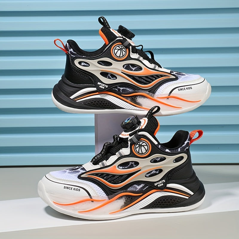 Kids' Trendy Athletic Sneakers - Breathable Running Shoes with Rotating Buckle, Plaid Pattern, Low-Top Design for Boys, All-Season Comfort, Casual Streetwear Sneakers|Trendy Kids' Shoes|Breathable Fabric Uppe