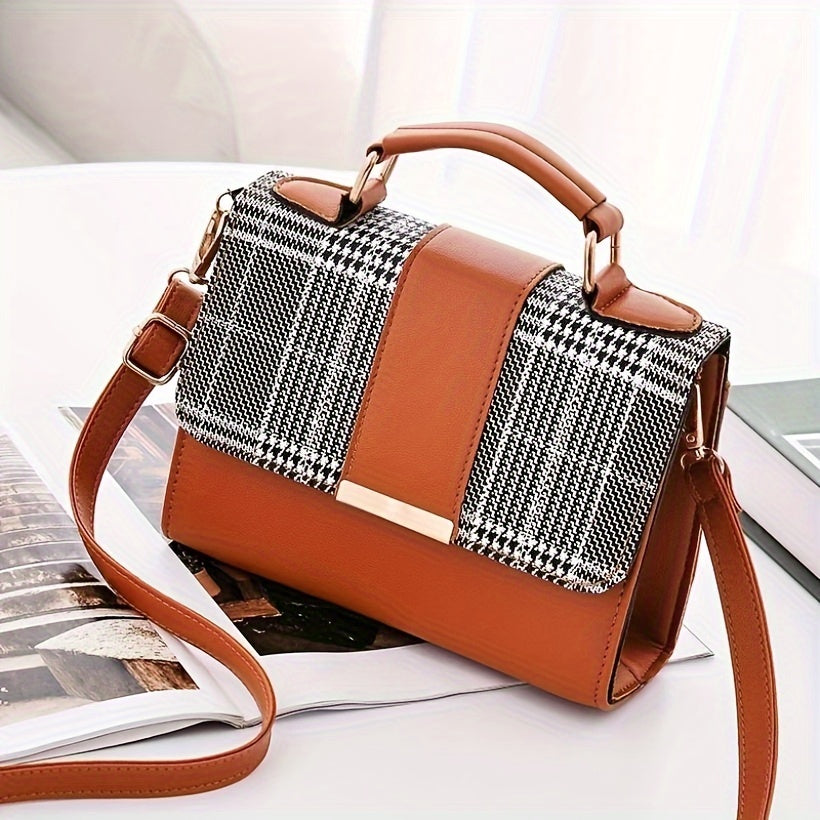Mini Checkered Crossbody Bag, Fashion Top Handle Square Purse, Casual Shoulder Bag For Women