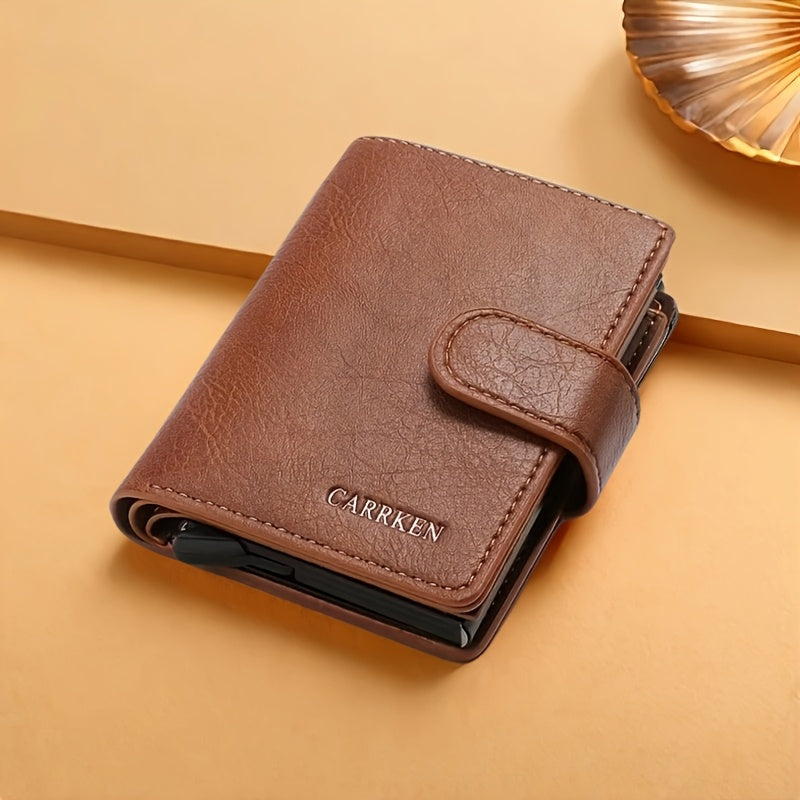Men'S Short Wallet, Automatic Pop-Up Credit Card Holder, Short Wallet, Ideal Gift for Men, Multi-Functional Men'S Card Holder, Stylish, Trendy, Minimalist Credit Card Holder, Pop-Up Card Holder, High-Quality Faux Leather, Cap