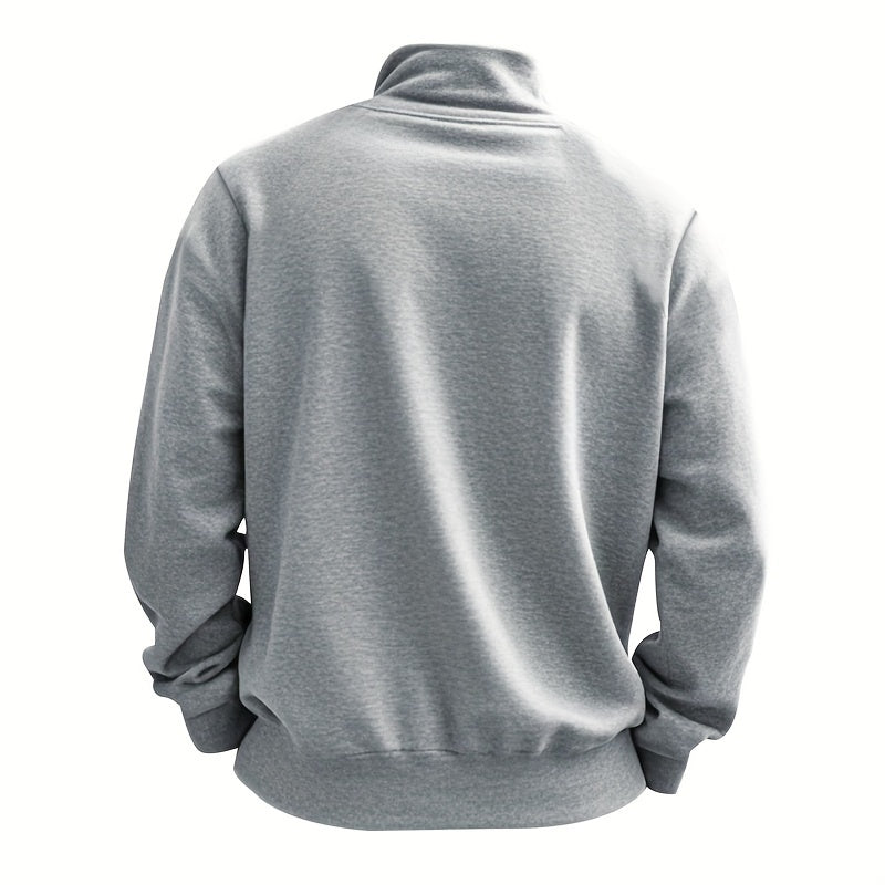 Versatile Ensemble, Men's Casual 2pcs Set: Heavyweight Zip-Up High Neck Sweatshirt & Pocketed Work Pants - Solid Color, Plush Fabric for Fall/Winter