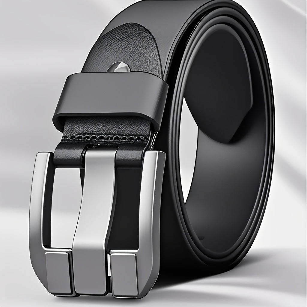 Men'S Genuine Leather Belt with Alloy Buckle - Elegant Black Design, Medium Width for Business & Casual Wear, Sweat-Resistant, Durable Alloy Buckle, Perfect for Waist Size, All-Season Use, Ideal for Jeans & Formal Attire, For