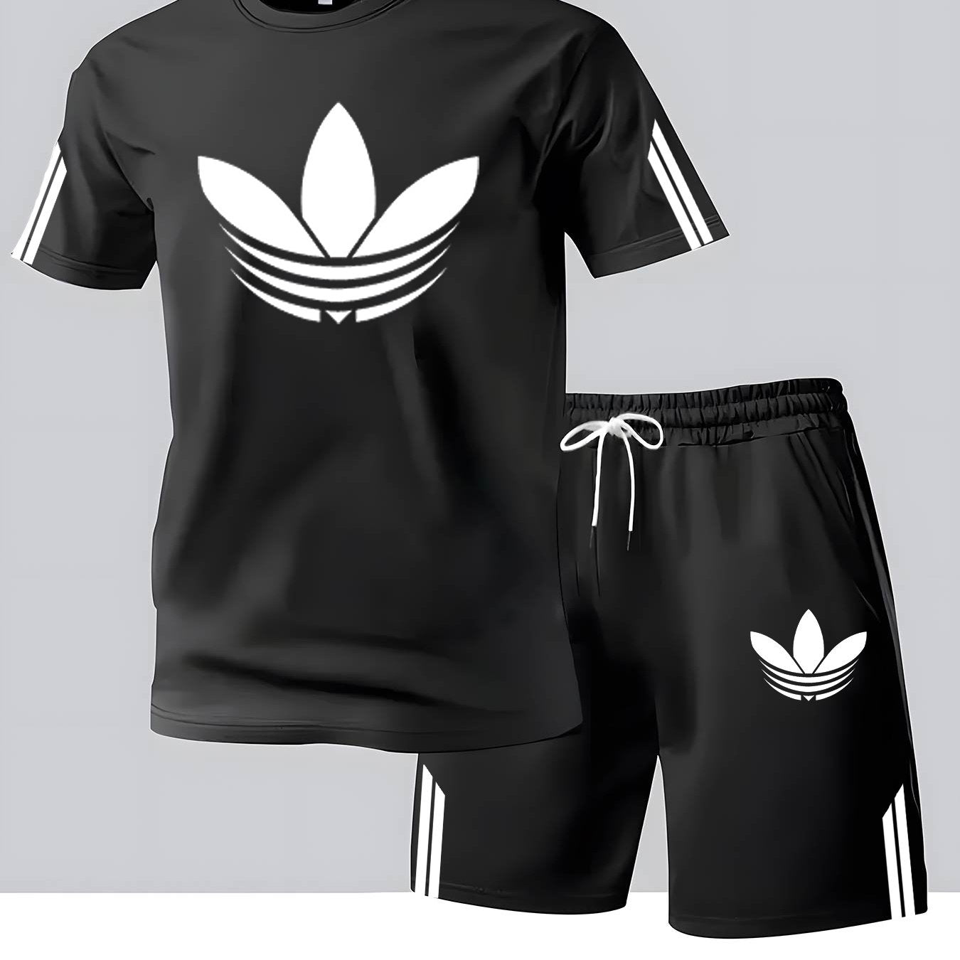 ADIDA Letter Set Short Sleeve + Shorts Two-Piece Men's Fashion Casual Round Neck T-Shirt Outfit, European Style Trendy Short Sleeve Set