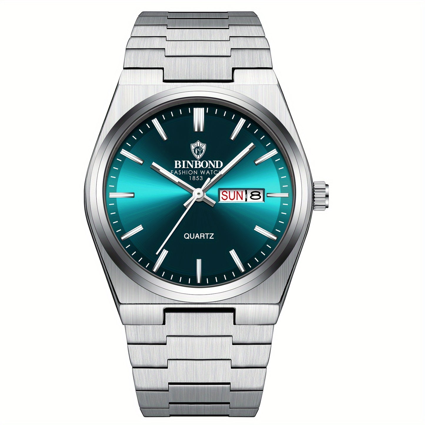 BINBOND Fashion Solid Stainless Steel Buckle Men's Business Casual Quartz Watch Thin Double Calendar Men's Watch