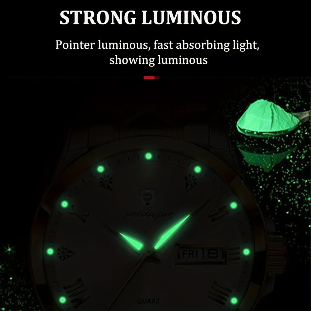 Luminous Calendar Men's Quartz Watch Business Sports Teenagers Trend Stainless Steel Student Wristwatches, Ideal choice for Gifts Christmas Gift Valentine's Day