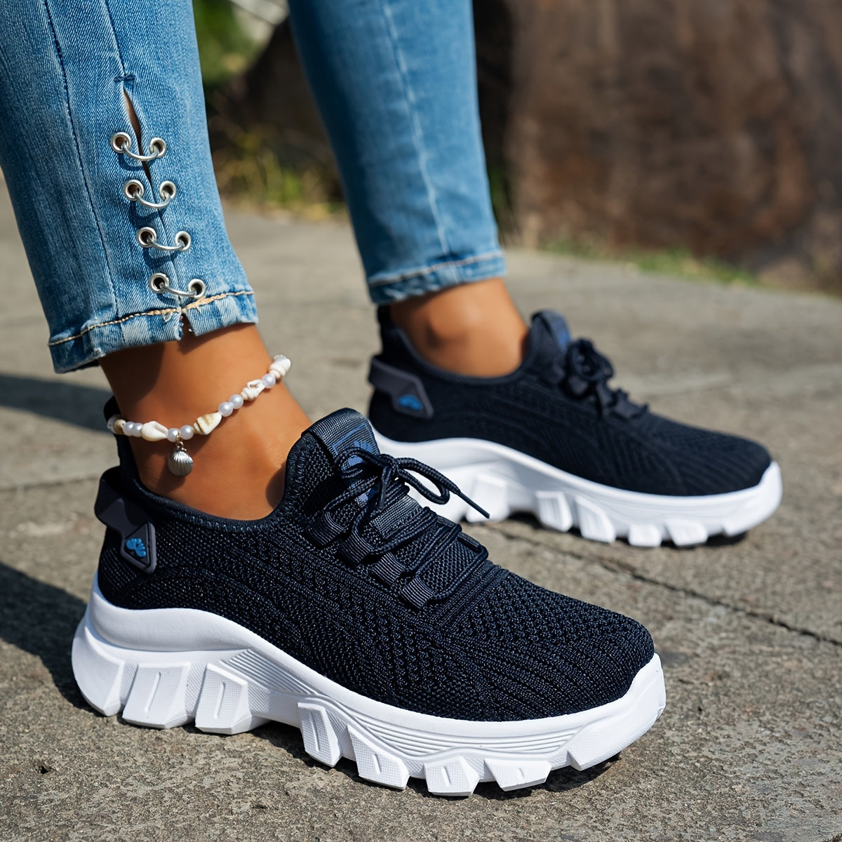 Women'S Breathable Knit Sneakers - Lightweight, Comfortable Low-Top Running Shoes with Soft Sole for All Seasons