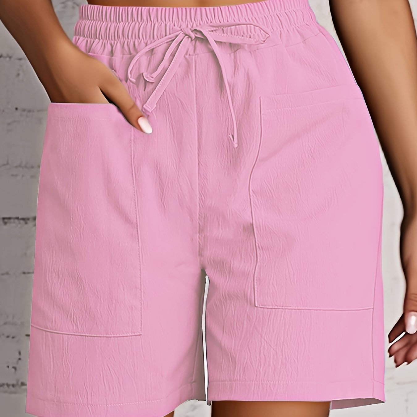 Women's Beige Cargo Shorts - Casual & Stylish, Solid Color with Drawstring Waist and Pockets, Polyester Blend, Machine Washable, All-Season Comfort