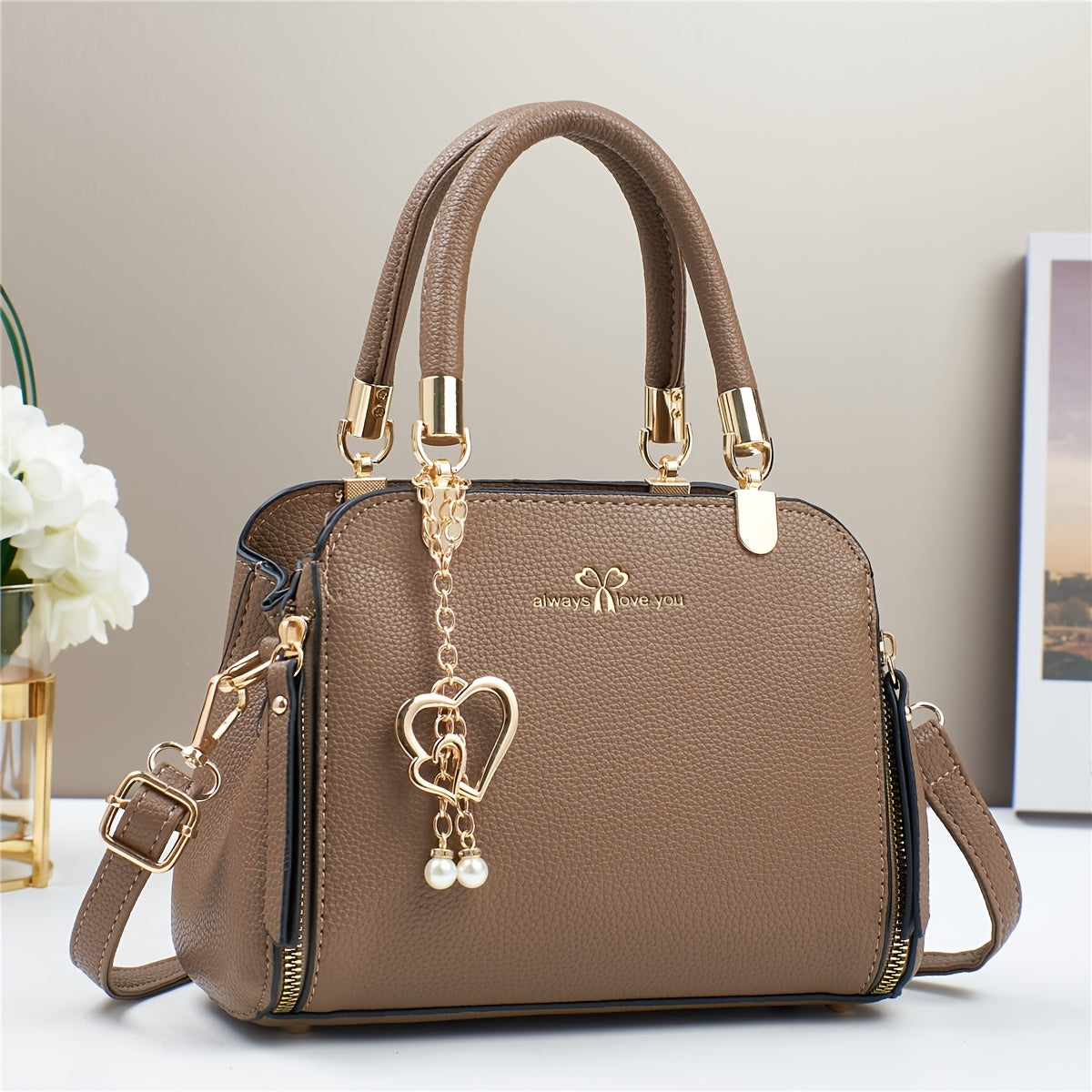 A Stylish And Versatile Women'S Bag with a Large Capacity, Featuring a Minimalist Trendy Design And a Textured Lychee Pattern, Suitable for Shoulder, Crossbody, Or Hand Carry.