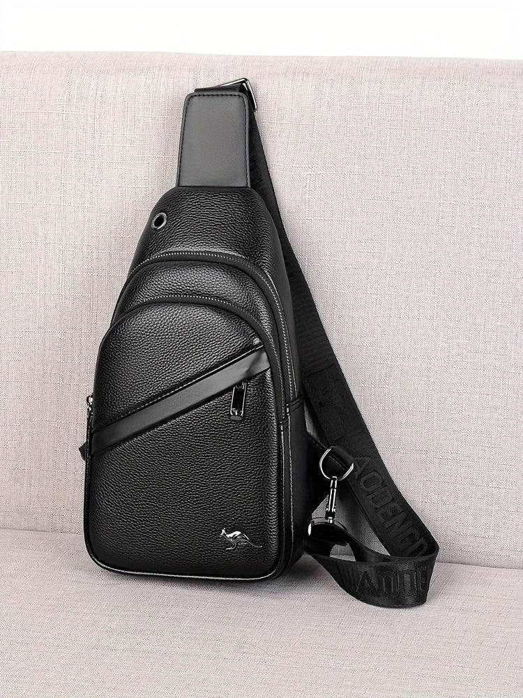 MOEPEQDAISHU Men's Synthetic Leather Crossbody Bag - Adjustable Strap, Multiple Compartments, Casual Style, Black, Perfect for Daily Commute, Casual Crossbody Bag | Modern Men's Bag | Textured Finish, Purse Crossbody
