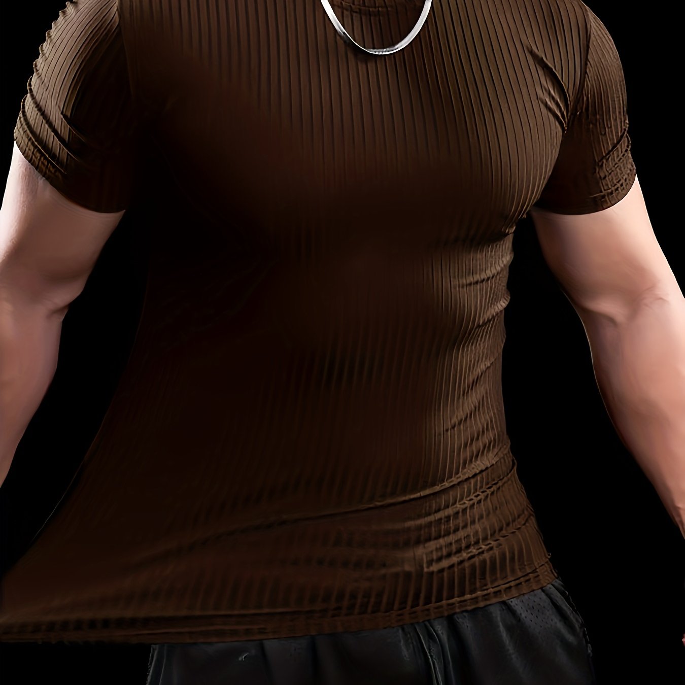 Men's Slim Fit Ribbed Short Sleeve T-Shirt - Stretchy Athletic & Casual Wear, Green, Round Neck, Machine Washable, Muscle-Enhancing Design, Gym Shirts