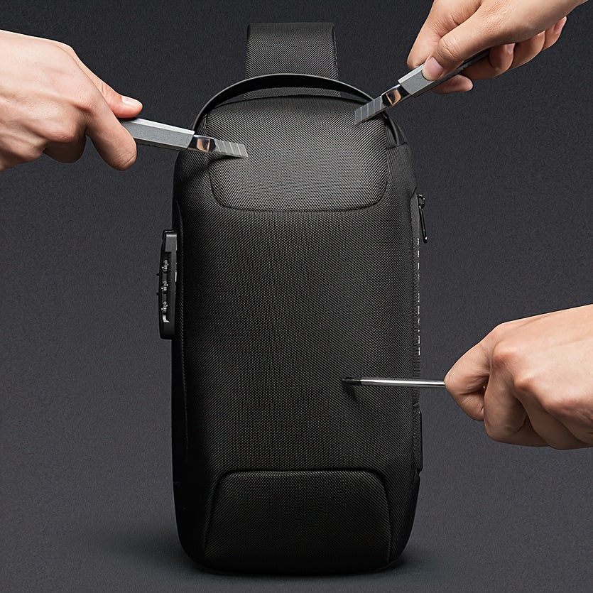 Oxford Fabric Waist Bag with USB Charging & Combination Lock - Sleek Black Crossbody for Men & Women, Ideal for Outdoor Activities & Motorcycle Riding, Perfect Valentine's or Father's Gift, Motorcycle Bag