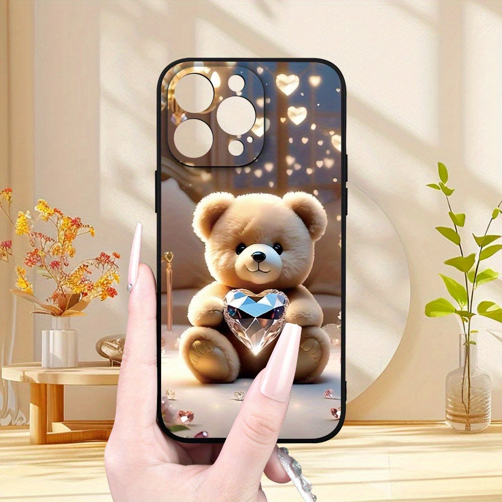 Creative Crystal Heart Bear Pattern Phone Case, Thick Full-Body Protection, Shockproof And Drop-Resistant TPU Soft Protective Cover, Suitable As a Gift for Birthdays Or Holidays for Both Men And Women, Compatible with Iphone