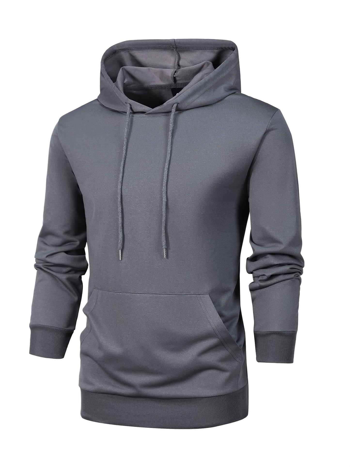 1set Men'S Casual Sports Suit, Polyester Hooded Sweatshirt and Jogger Pants Set, Solid Color, Elastic Waist, Cuffed Ankles, Knit Pullover with Pockets, Regular Fit for Outdoor Running and Jogging - Spring/Autumn Collection