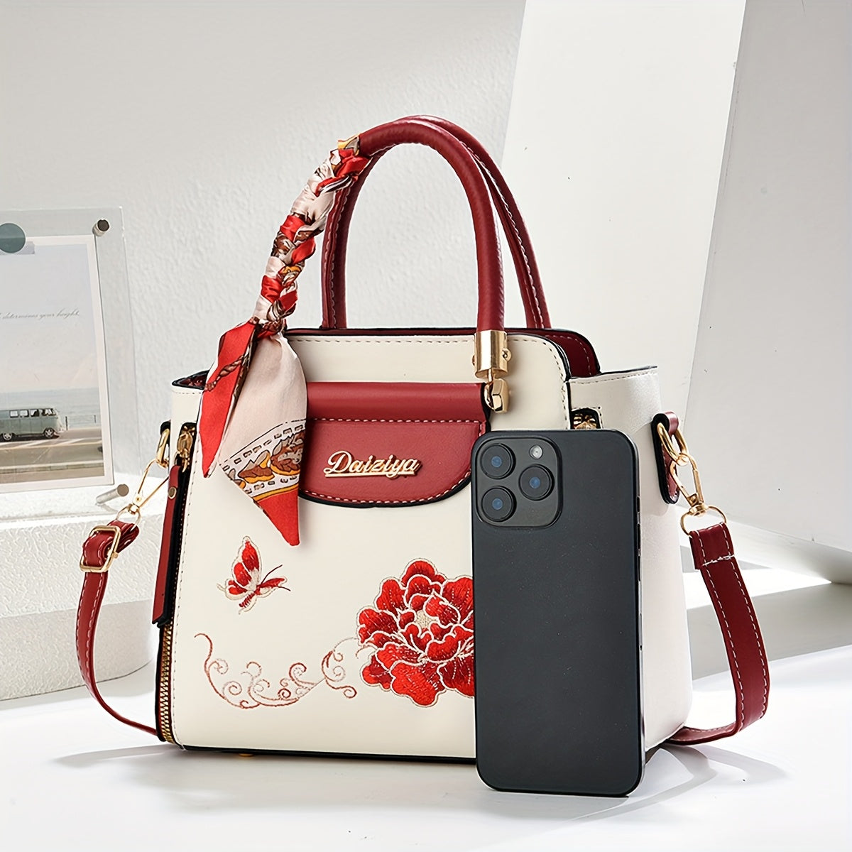 A Large Capacity Handbag for Women, Suitable for Business, Casual Outings, And Travel, Featuring a Randomly Colored Scarf, Perfect As a Mother'S Day Gift.