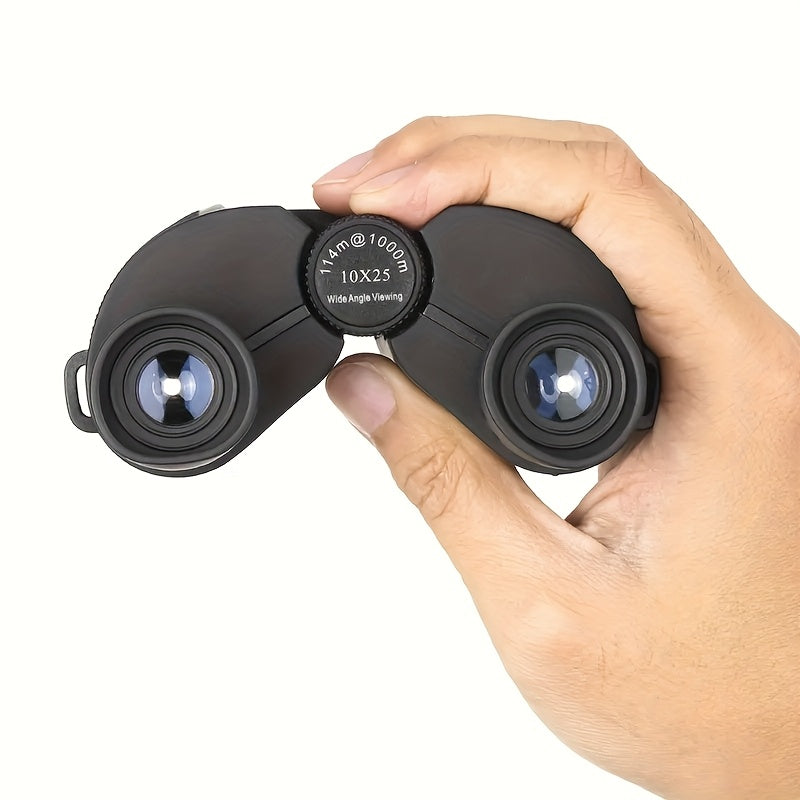 TD1025 Compact High-Quality Binoculars with 10x Magnification, 25mm Objective Lenses & Interchangeable Eyecups - Black Rubber Coated Optics for Bird Watching, Travel, Sports, Outdoor Observation, Binoculars for Bird Watching,