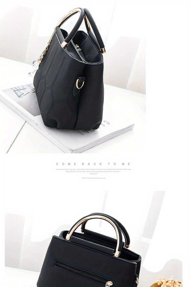 2025 New Women's Geometric Hexagon Pattern Crossbody Bag with Adjustable Strap & Golden-Tone Hardware - Zipper Closure, Polyester Lining, Multiple Colors (Khaki/Dark Gray/White/Pink/Red/Black) - Versatile for Casual & Formal
