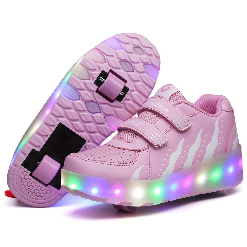 New Trendy Breathable Two-Wheeled Roller Shoes with LED Lights for Boys And Girls, Suitable for Outdoor Sports And Skating.