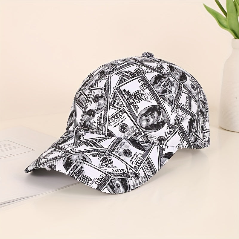 Funky Money Print Baseball Cap 100% Polyester Lightweight Adjustable Hip-Hop Hat Unisex for Music Festivals