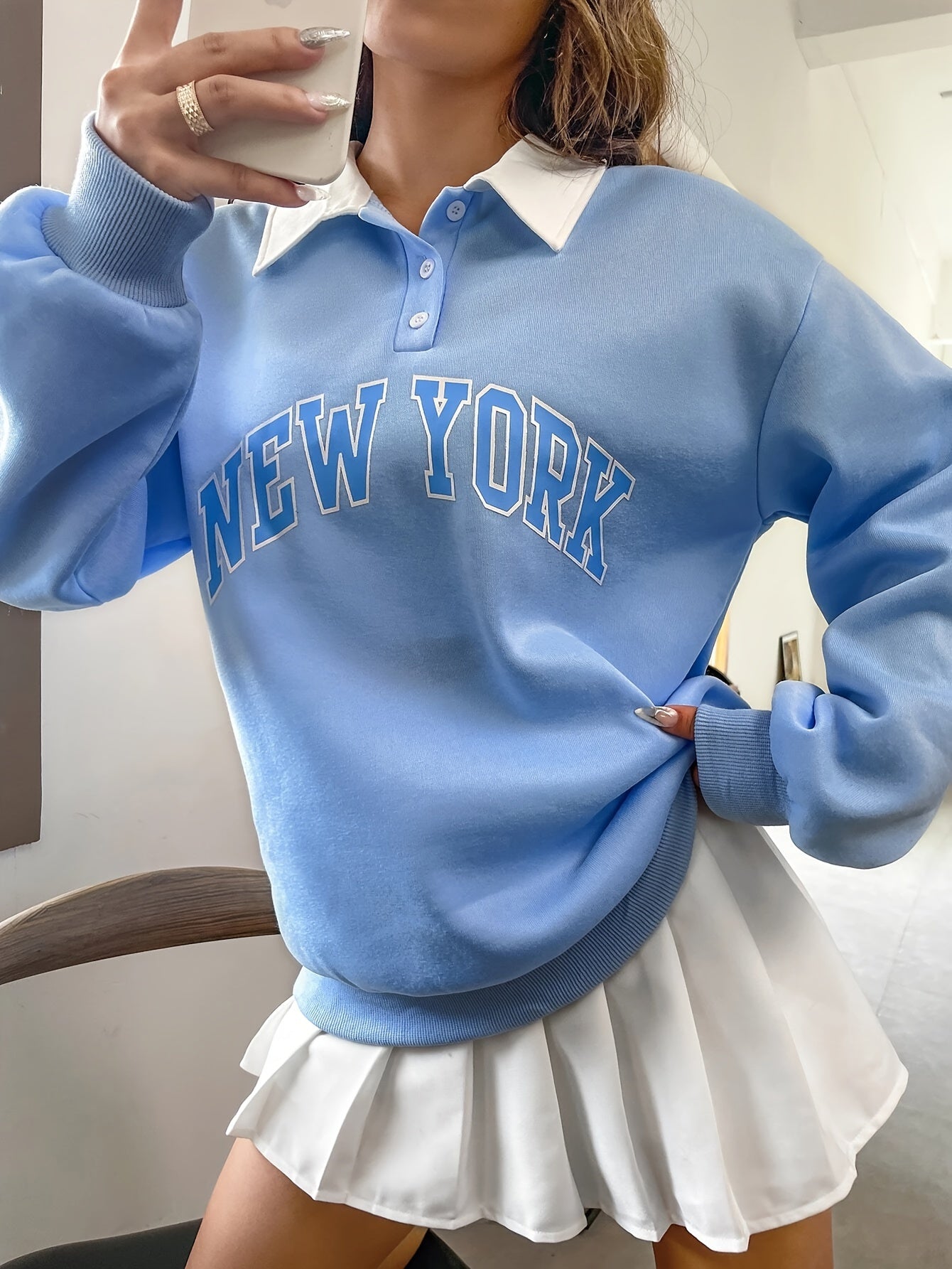 Women's Pullover, Polo Neck Design, Monogram Pattern, Suitable For Sports And Everyday