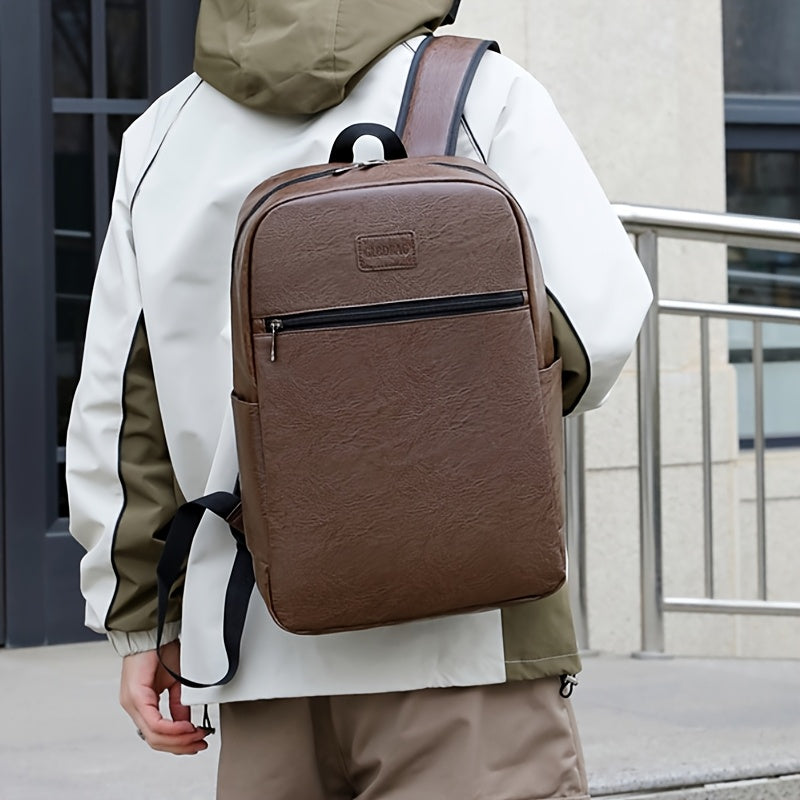 Men'S Lightweight Faux Leather Laptop Backpack - Stylish Black & Brown Design with Adjustable Straps, Tablet Compartment, and Multiple Zippers for School, Office, and Daily Commute, Backpack for School, Office Essentials Carr