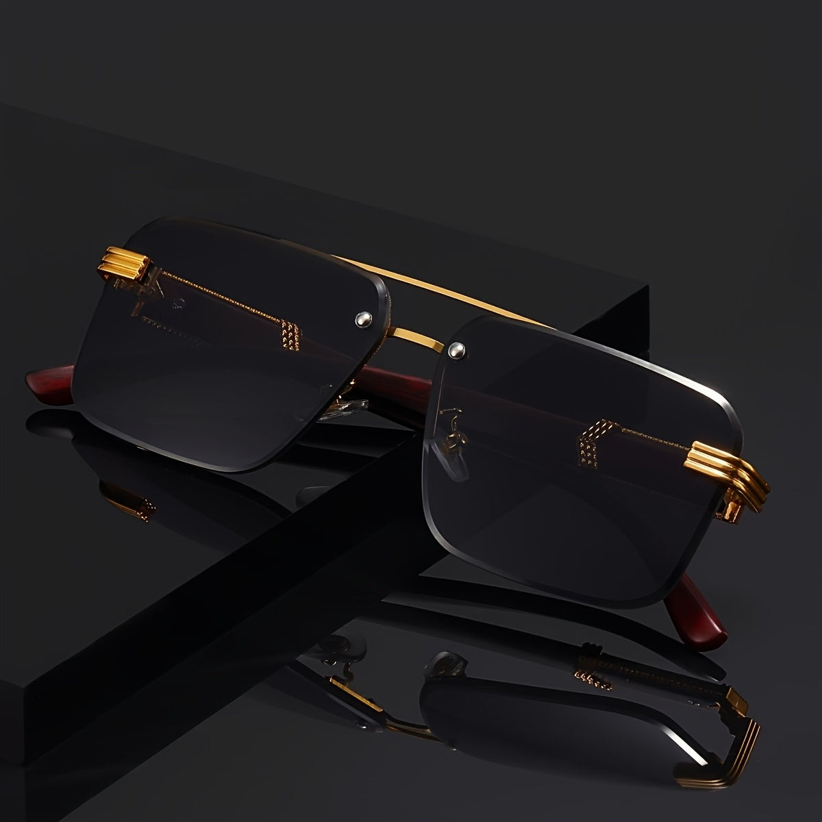 Luxury Frameless Fashion Glasses for Men and Women, Imitation Wood Grain Temple Tips, Perfect Choice, Versatile Comfortable, Popular Selection