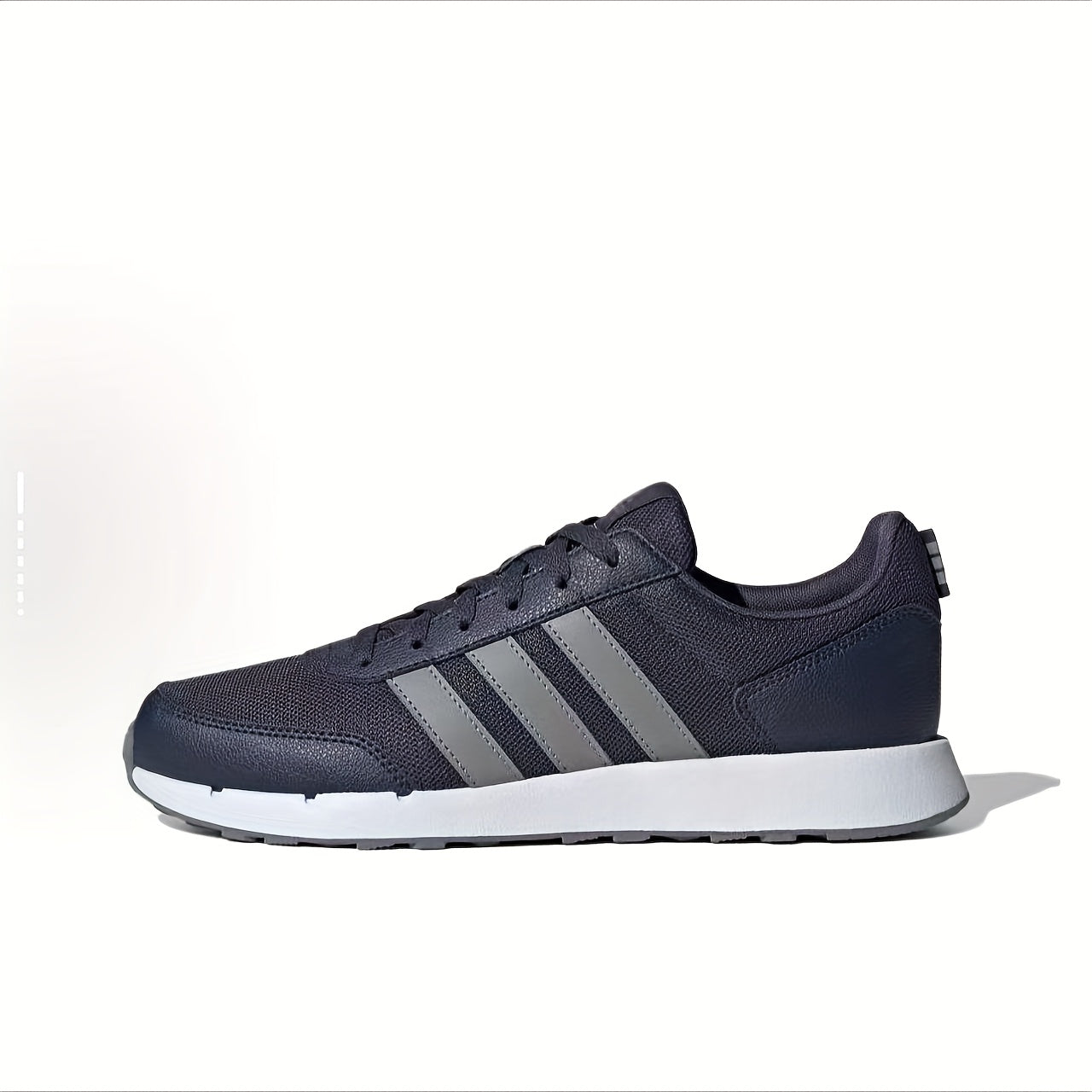 Adidas neo Run 50S Low-Top Casual Sneakers - Breathable Fabric Upper, Cushioned Comfort, All-Season Wear, Navy Blue & White Striped Design, Unisex for Men & Women, Comfortable Walking Shoes, Stylish Striped Sneakers, Fabric I