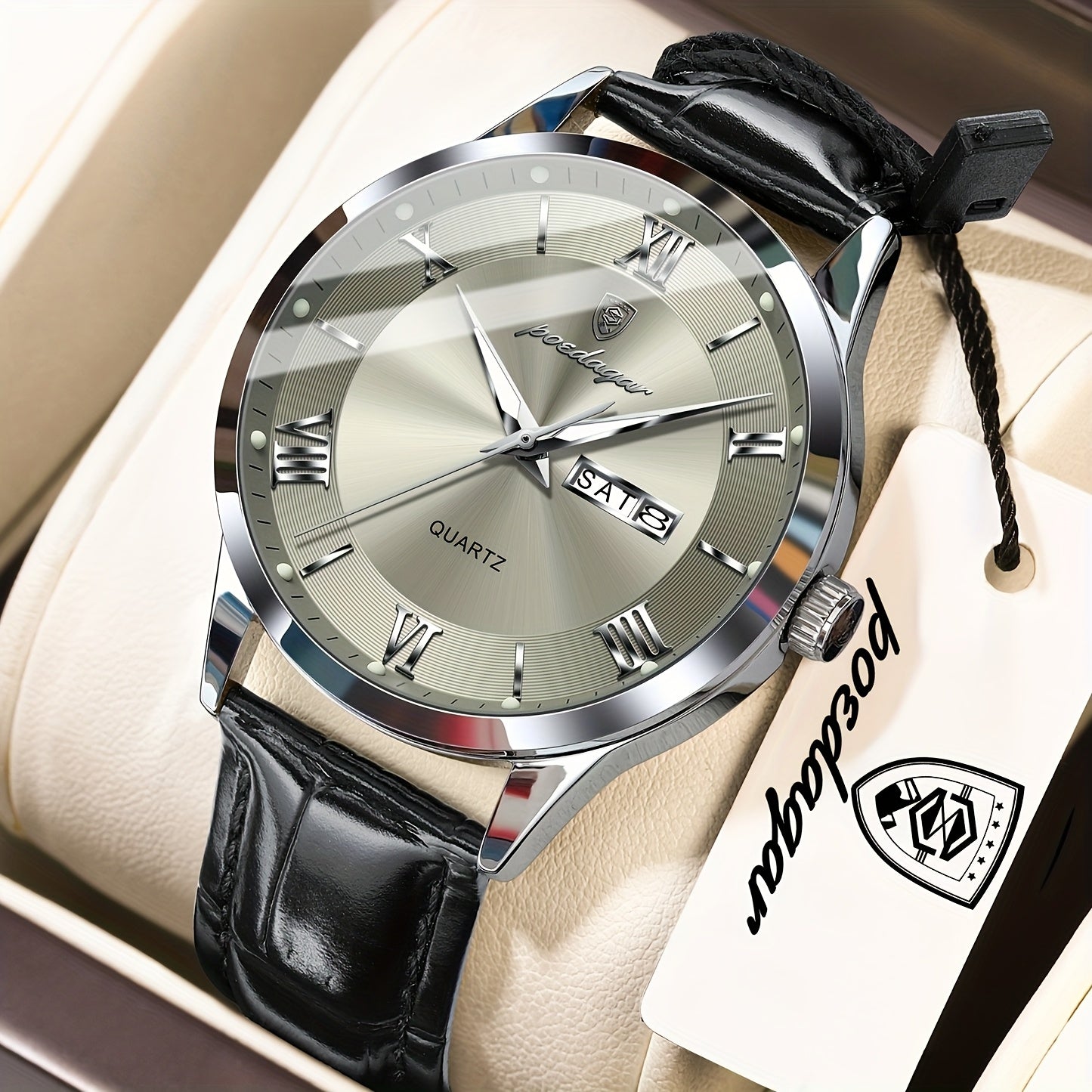 Luxury Leather Strap Men's Watch Waterproof Luminous Calendar Week Wristwatch Simple Business Fashion Sports Men's Watch
