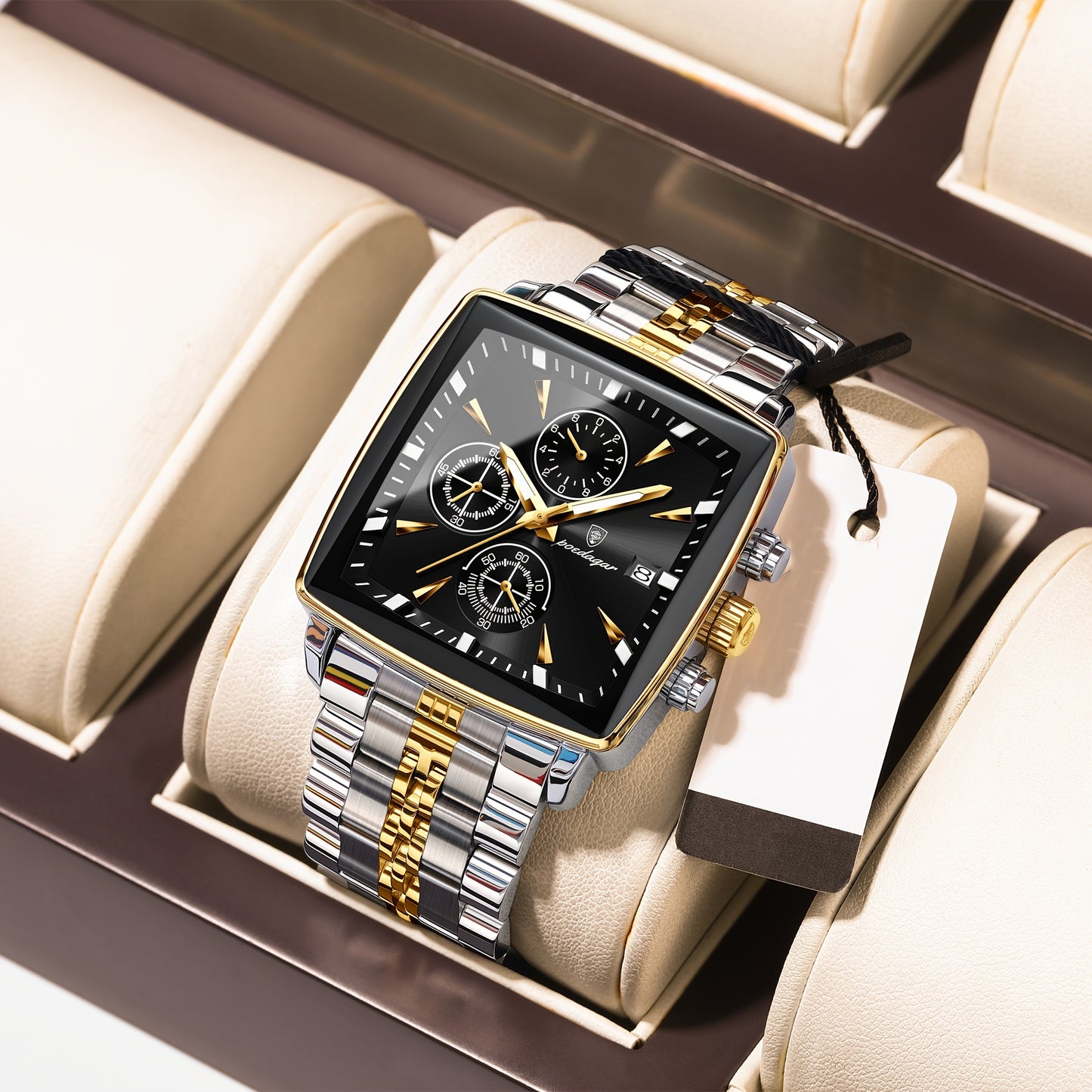 POEDAGAR Men's Stainless Steel Luminous Watch - Blue Dial Chronograph, High Quality Quartz Movement with Date Calendar, Golden-Tone Accents for Business Casual & Casual Attire, Formal Accessory, Stylish Accessory, Refined Cra