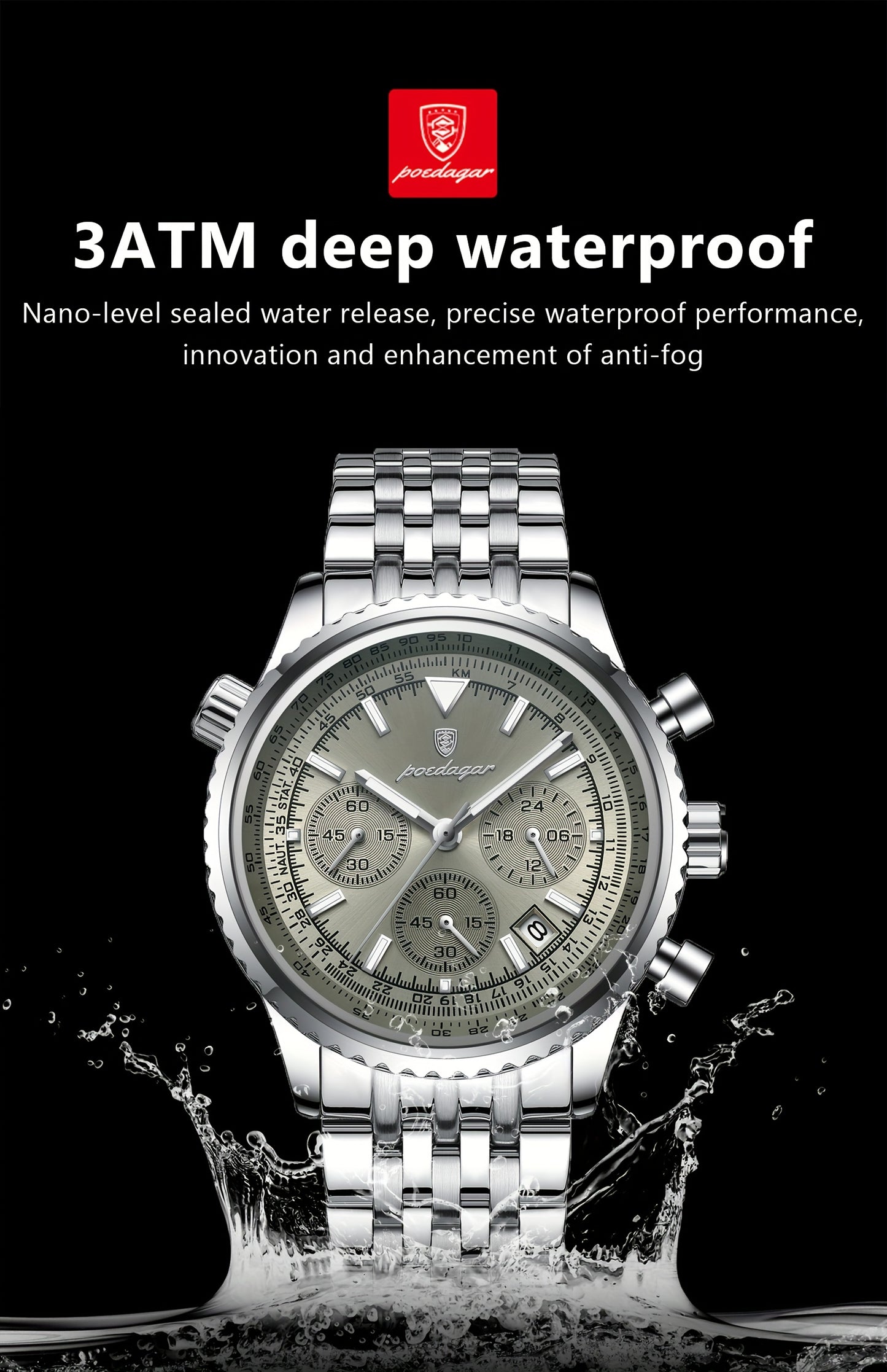 POEDAGAR New waterproof luminous calendar stainless steel ultra-thin Men's watch fashion students Korean business luxury youth chronograph quartz wristwatch., Perfect for Thanksgiving