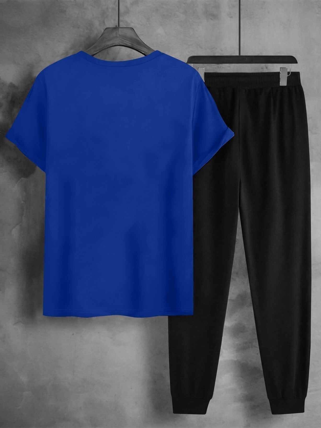 1set Men'S Casual Sportswear Set, Geometric Pattern Short Sleeve T-Shirt and Drawstring Joggers, Knitted Polyester and Elastane Blend, Round Neck, Regular Fit, Four Seasons Outfit