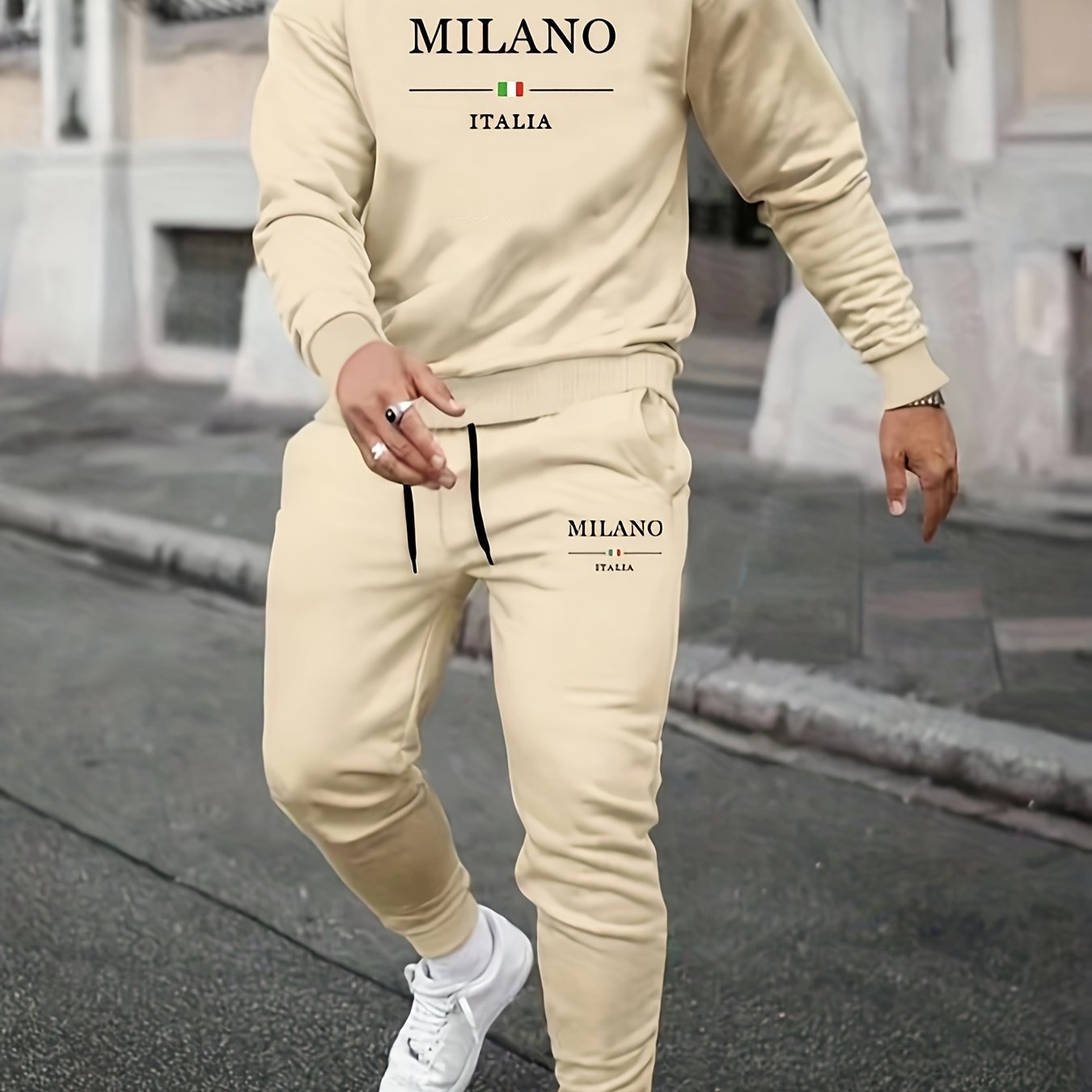 Men's Fashion Casual Sports MILANO Round Neck Sweatshirt and Pants 2pcs Set - Xingfan