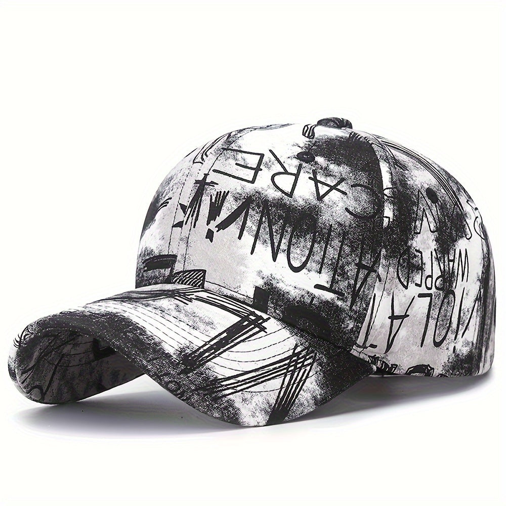 1pc Graffiti Flower Cloth Baseball Cap, Street Trendy Painted Sun Hat