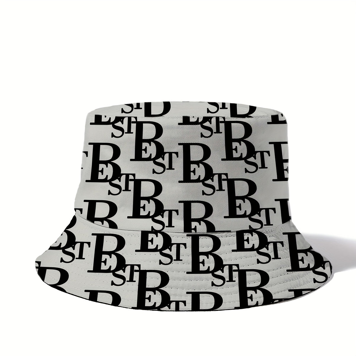1pc Unisex Bucket Hat with Letter B Print, 100% Polyester, Lightweight, Non-Stretch, Holiday Theme, New Year'S Essential, Outdoor Versatile, Easy to Carry, Woven Craftsmanship, Random Print Pattern