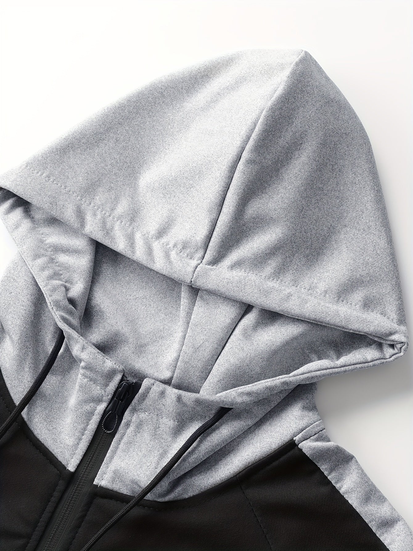 1set Men'S Sports Hooded Jacket and Joggers Set, Polyester Knit Fabric with Slight Stretch, Patchwork Design, Regular Fit, Spring/Fall Season, with Pockets