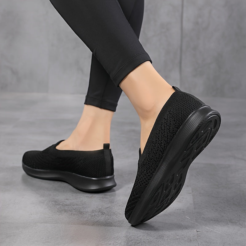 Women's Casual Slip-On Sneakers, Breathable Mesh Lightweight Flat Shoes For Work, Versatile Low-Top Sports Shoes Plus Size