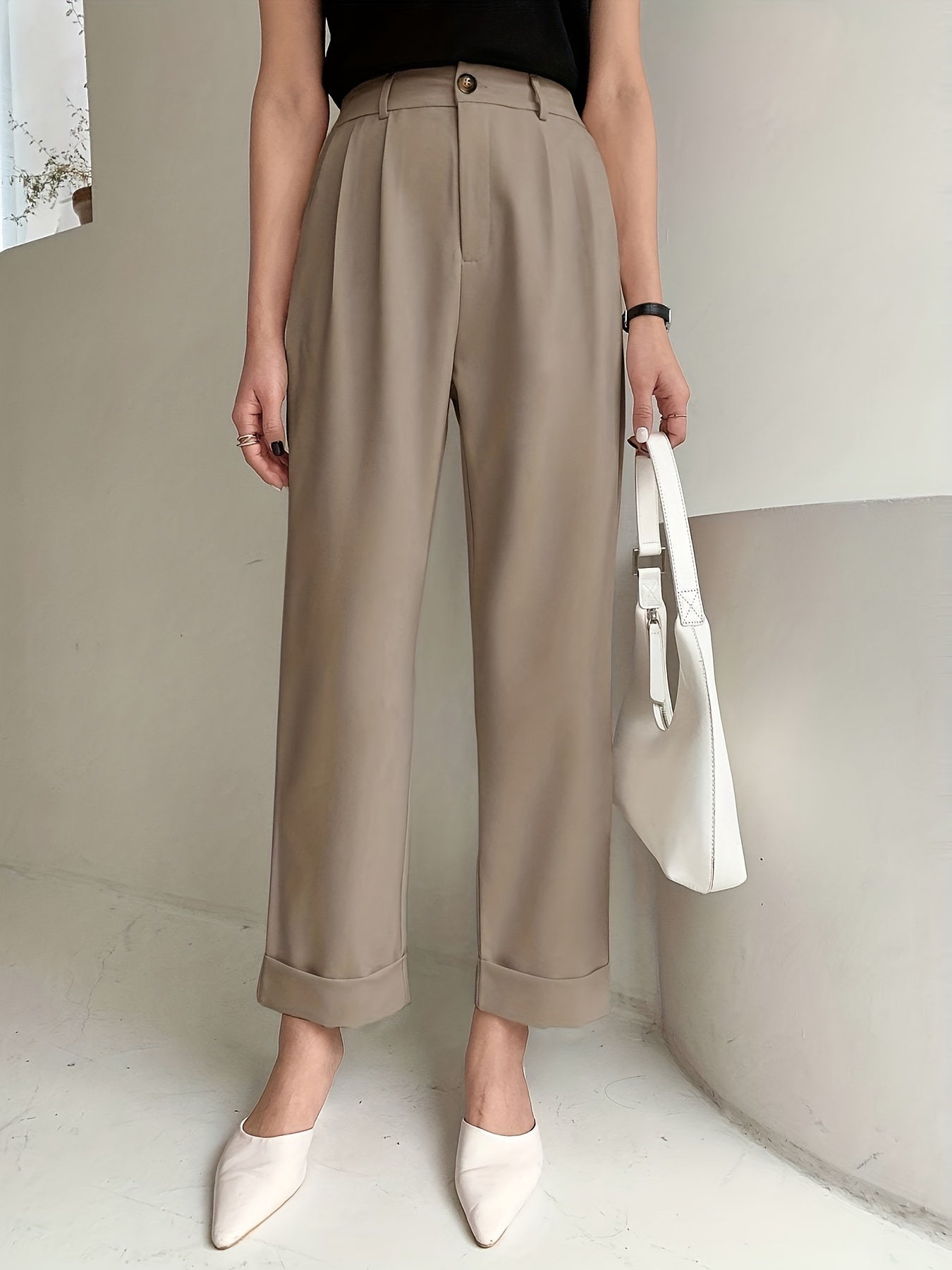 Slant Pockets Wide Leg Suit Pants, Casual Loose Pants For Spring & Summer, Women's Clothing