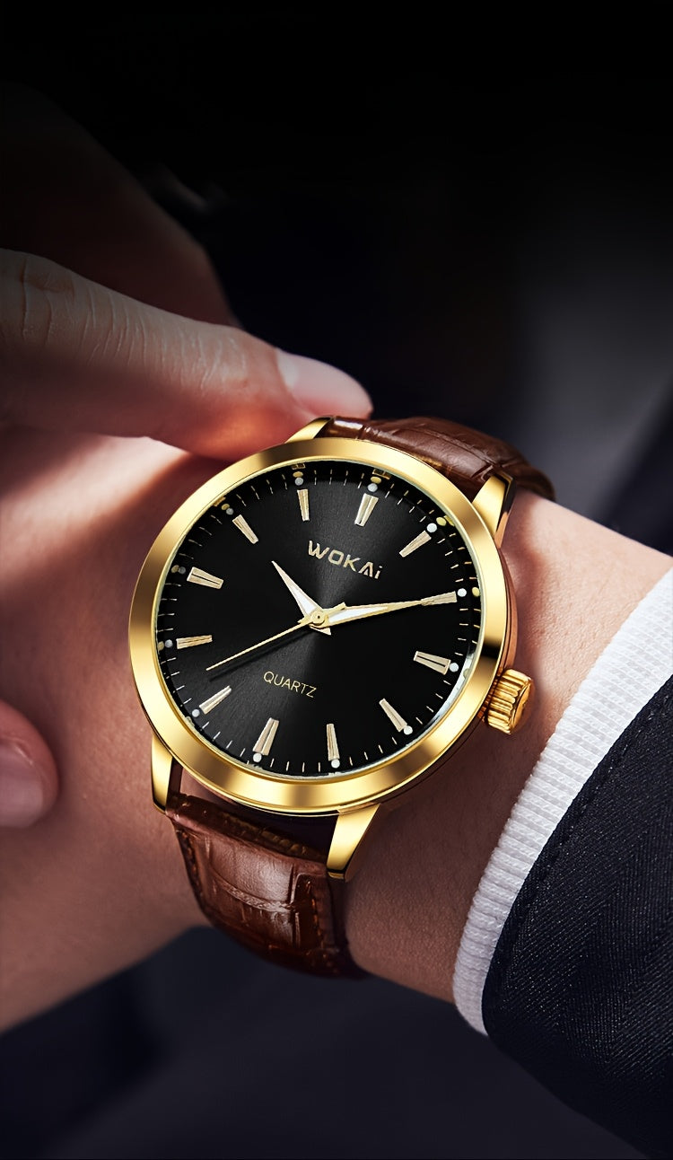 WOKAI Men'S Luxury Sports Watch - Waterproof, Quartz Movement, Round Dial with Roman Numerals & LED Display, Faux Leather Strap, Perfect for Casual or Active Lifestyles, Sporty Timepiece | Stylish Timepiece | Durable Watch