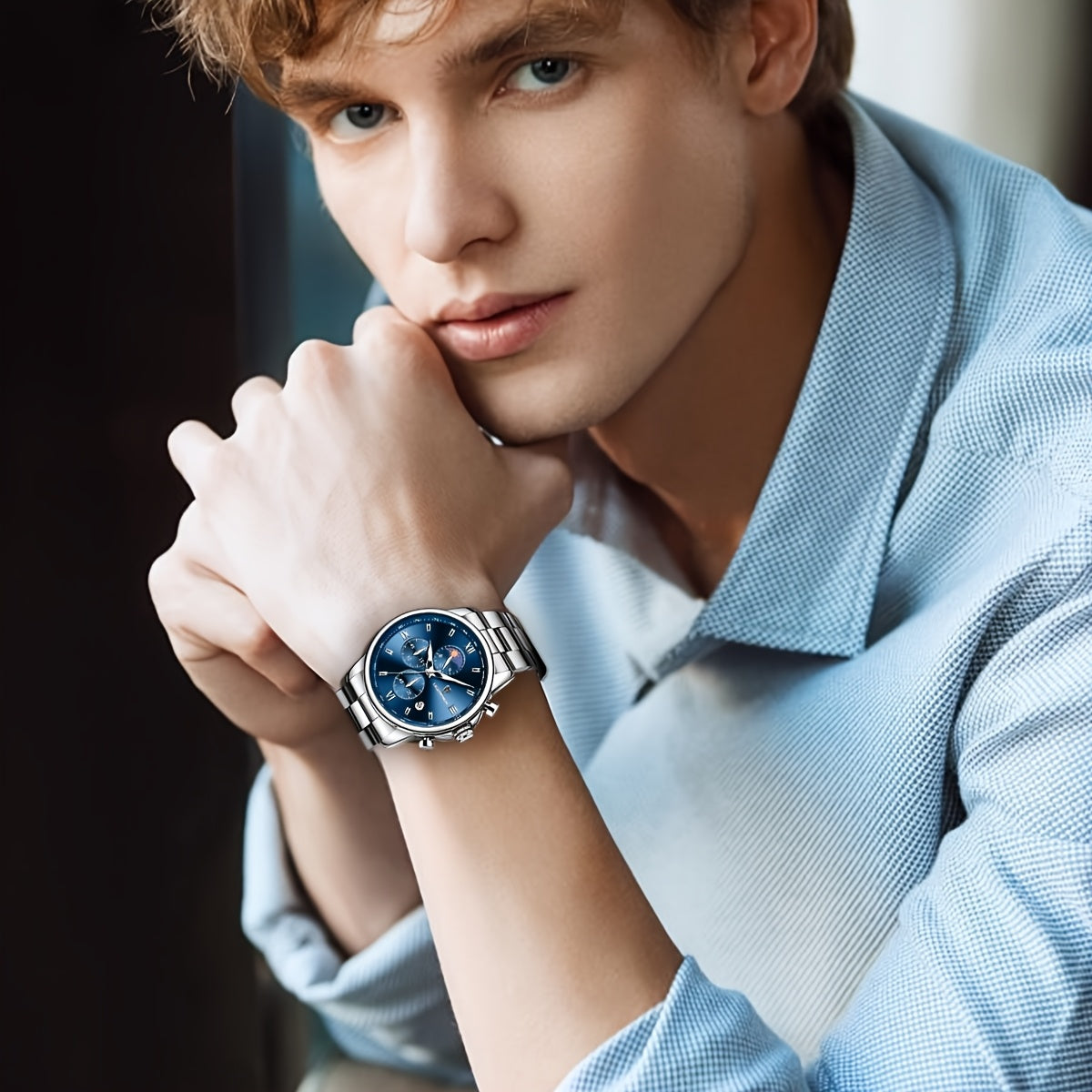 LIGE Black Blue Quartz Watch with Calendar, Exquisite & Simple Dial Stainless Steel Strap Multiple Colors High-quality Wrist Watch