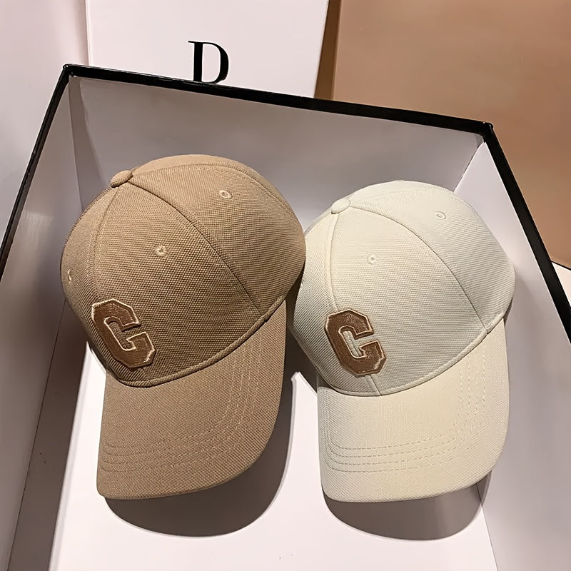 3pcs Unisex Baseball Caps with Embroidered 'C' Logo - Adjustable Snapback,, Breathable Mesh Back for Outdoor Sports, Travel & Valentine's Day (Black/Beige/White), Baseball Hat, Casual Headwear, Stylish Headgear, Sleek Cap Des