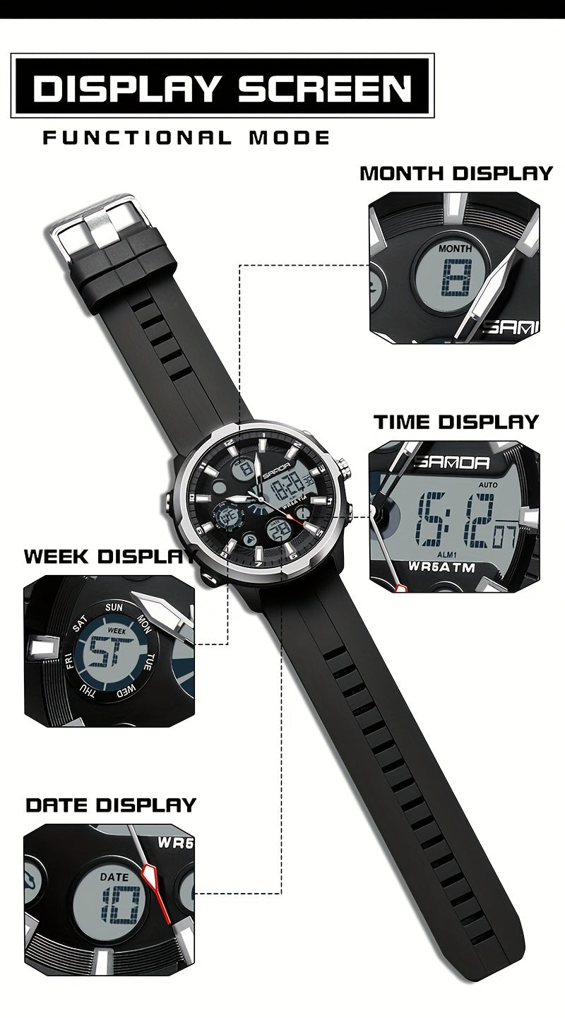 SANDA Men'S Digital Outdoor Sports Wristwatch,Waterproof Multifunctional Chronograph Quartz Watch For Gift Clock 9053