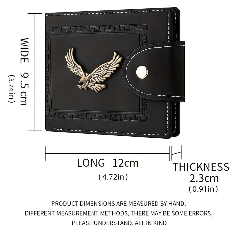 Fashion Eagle Wallet For Men, Zipper Snap Coin Credit Card Bag, Frosted PU Leather Clip For Men