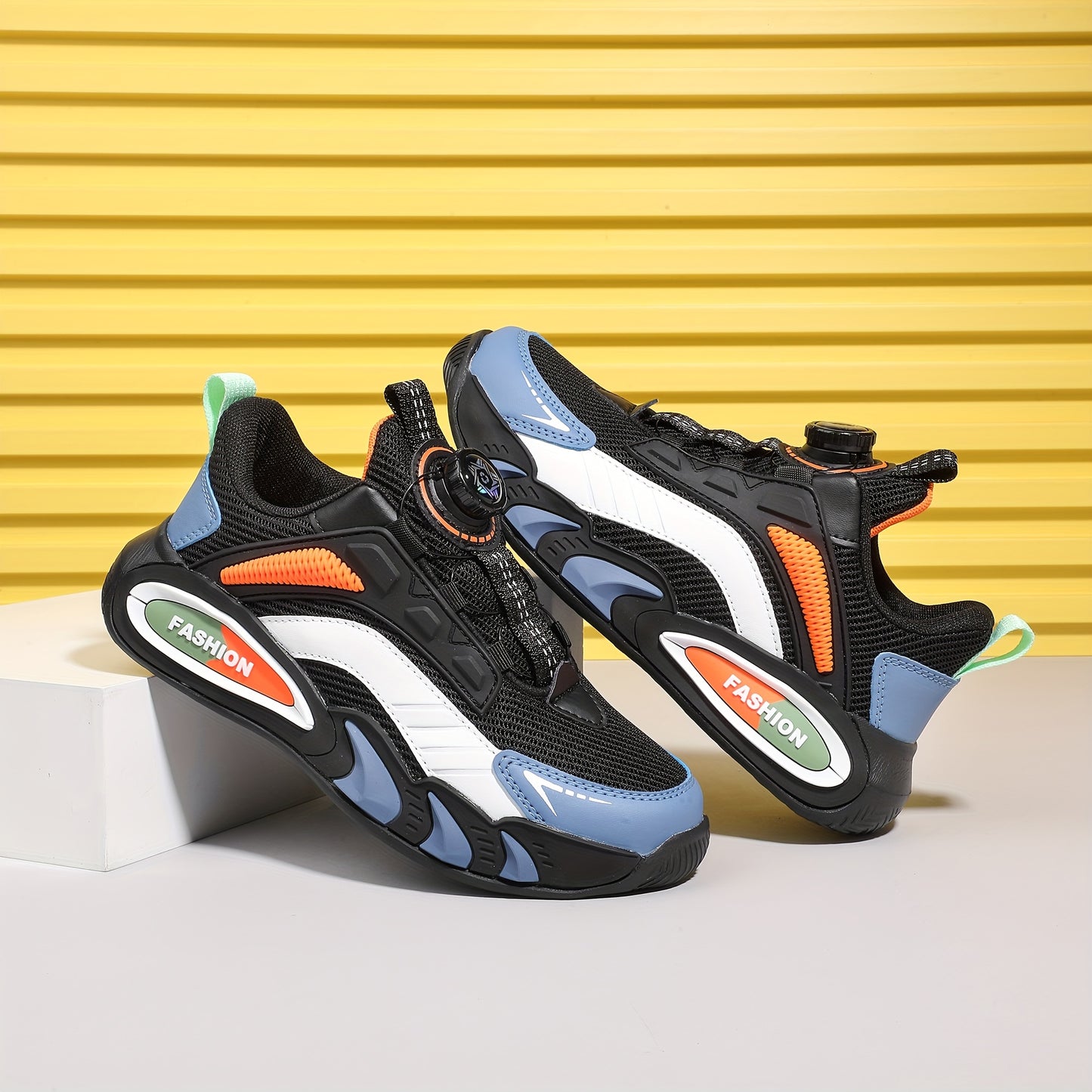 Casual Cool Low Top Sneakers With Rotating Button For Boys, Breathable Shock-absorbing Running Shoes For Spring Summer Autumn
