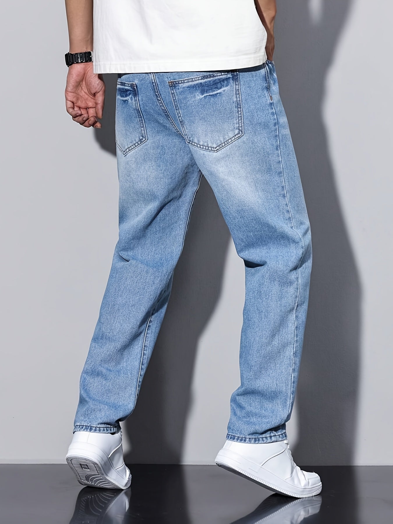 Men'S Casual Loose Fit Denim Jeans, 88.5% Cotton 8.5% Polyester 3% Rayon, All-Season Solid Color Washed Fabric, Regular Length, Non-Stretch Woven Denim Pants