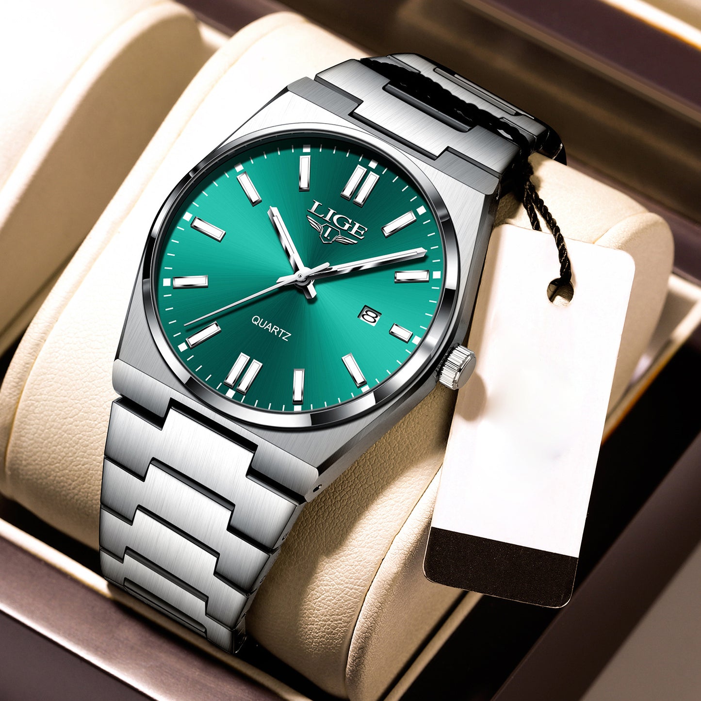 LIGE Stainless Steel Sports Watch for Men and Women - Dual Display Digital & Quartz Movement, Blue Dial, Rotating Bezel, Date Display, Metal Bracelet, Gift Box Included, Watch Accessories, LIGE