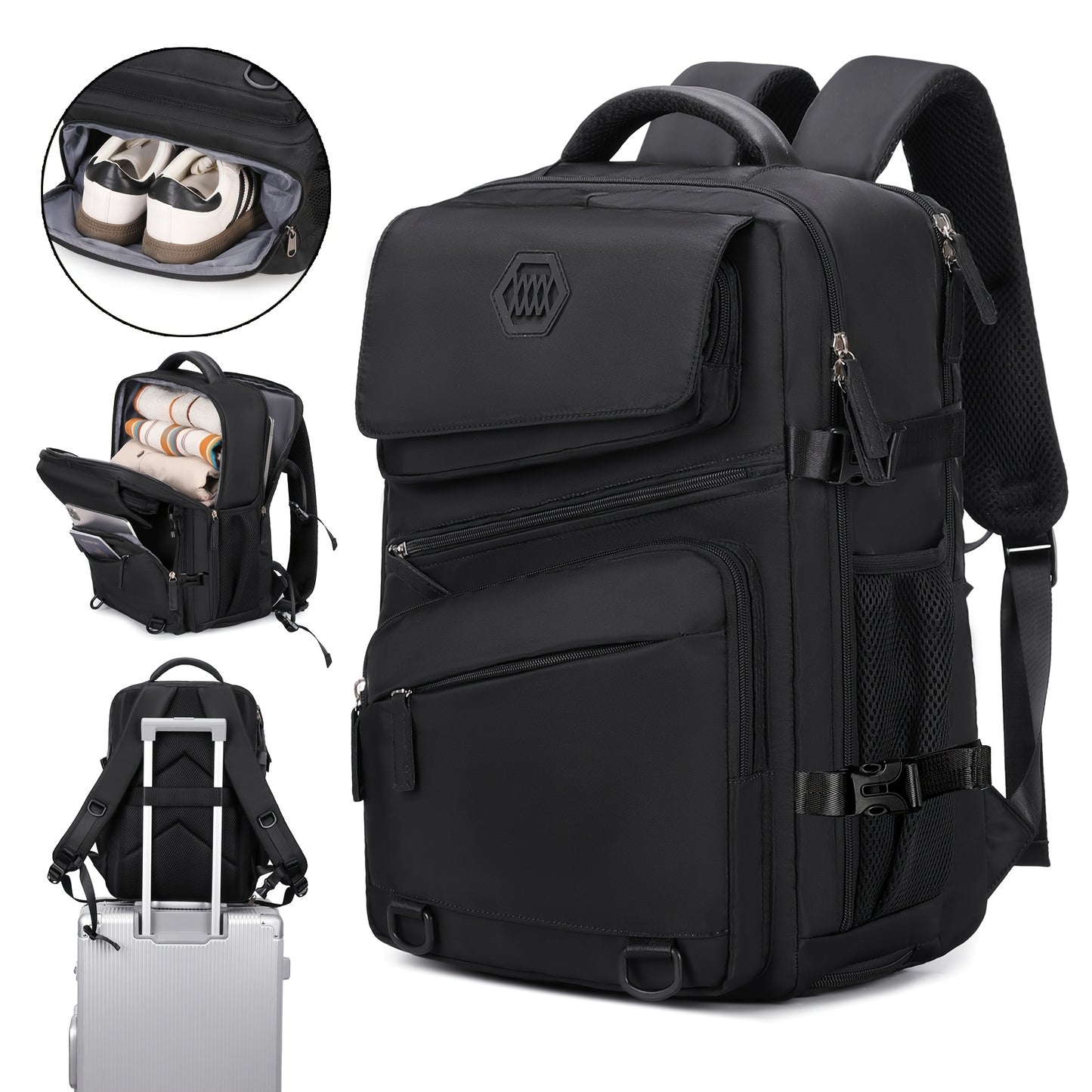 Travel Backpack, Laptop Backpack for Men and Women, University Backpack, Airline Approved Business Work Bag with Shoe Compartment, Suitable for 15.6-inch Laptop