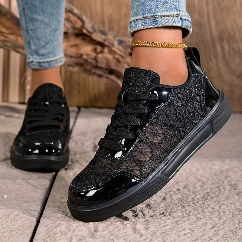 Women'S Elegant Lace Sneakers - Breathable Fabric Upper, White with Floral Pattern, Lightweight & Soft Sole, Durable EVA, Perfect for Daily Work, Sports, Summer Outings & Vacations, Casual Footwear | Elegant Sneaker | Comfort