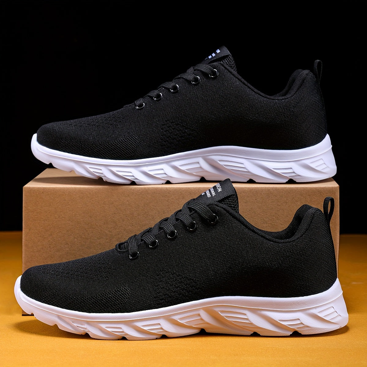 Men's Knitted Breathable Running Shoes, Lightweight Non-Slip Soft Sole, Comfortable for Outdoor Walking, Jogging, Fitness, Daily Activities, EVA Sole, Fabric Upper, Low-Top, Lace-Up Closure, Striped Pattern, All-Season Fashio