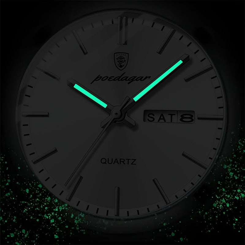 POEDAGAR Men&Women&Apos;S Casual Business Date Night-Glow Quartz Watch, Stainless Steel Band, Alloy Case, Non-Wireless, Non-Rechargeable Battery, Party Style Wristwatch