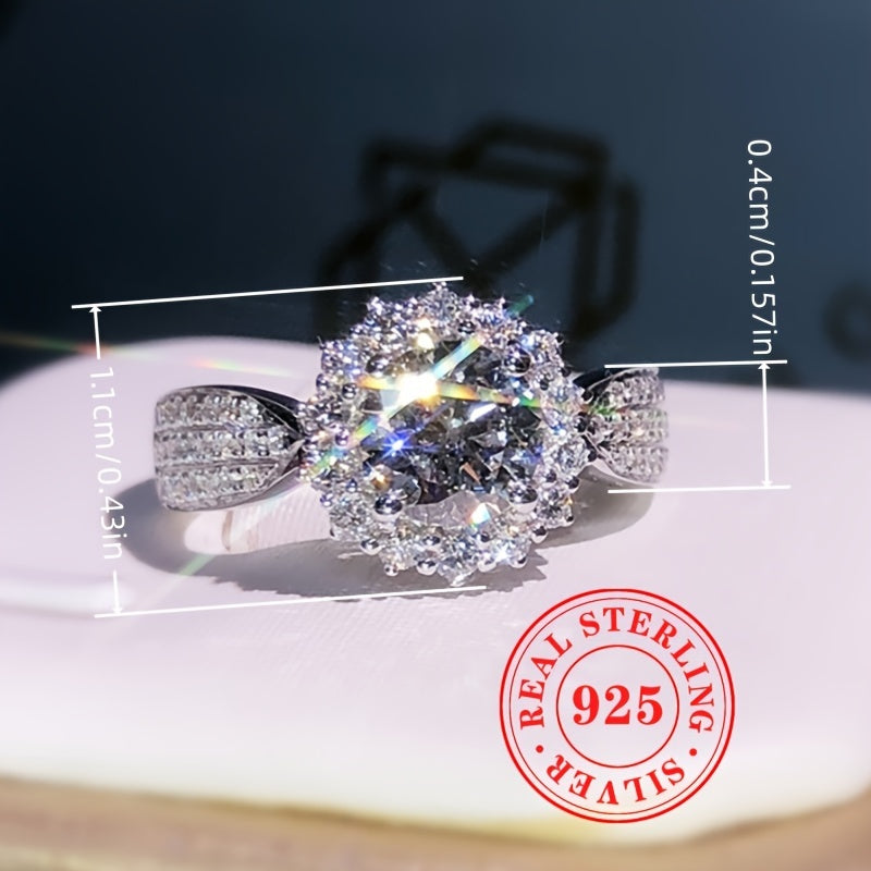 A 4.2g S925 Sterling Silver Inlaid With Super Shiny Zirconia Flower Ring, Suitable For Ladies To Wear At Romantic Weddings, Banquets, And Daily Occasions. This High-end Jewelry Ring Is A Perfect Valentine's Day Gift.
